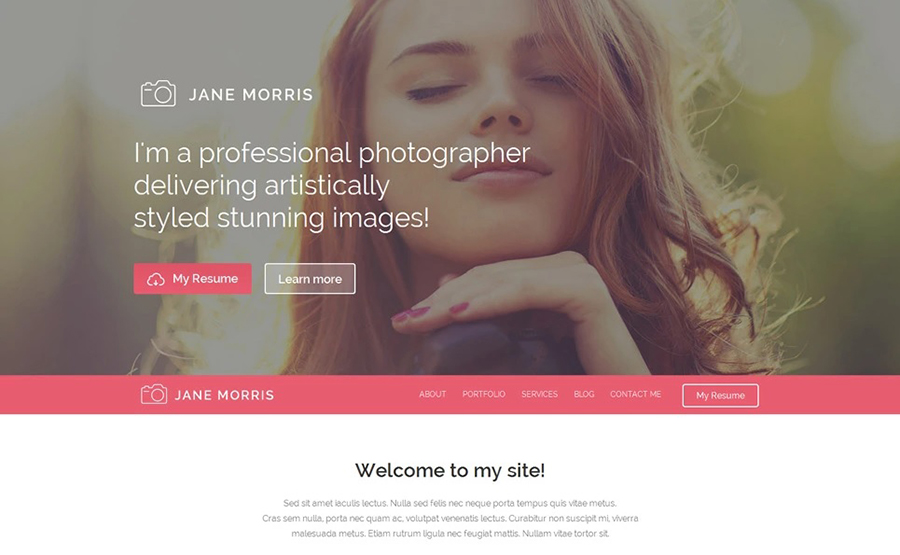 Jane Moris - Photographer Portfolio Free WordPress Template