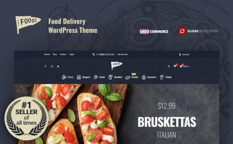 Foodz - Pizza, Sushi, Fast Food Delivery & Restaurant WooCommerce Theme